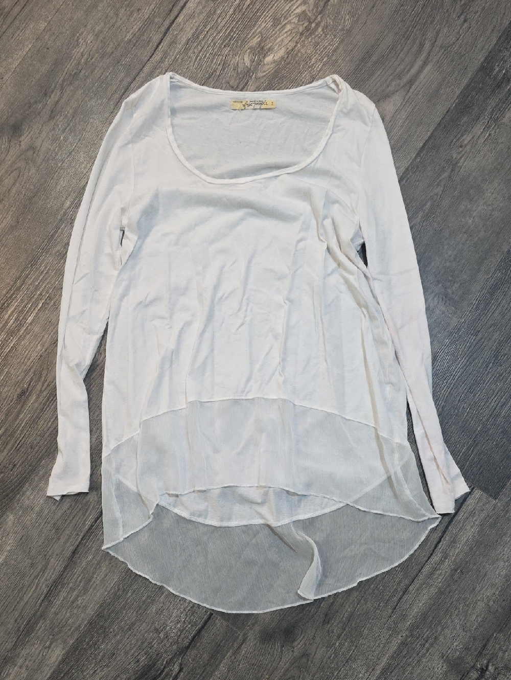 Free People White Long-Sleeve Layered Sheer Hem Top